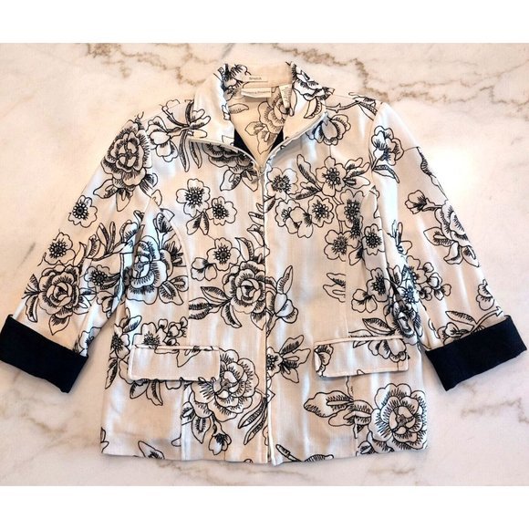 Draper & Damon's‎ Petite Womens White Black Floral Jacket Size PM - Picture 3 of 8